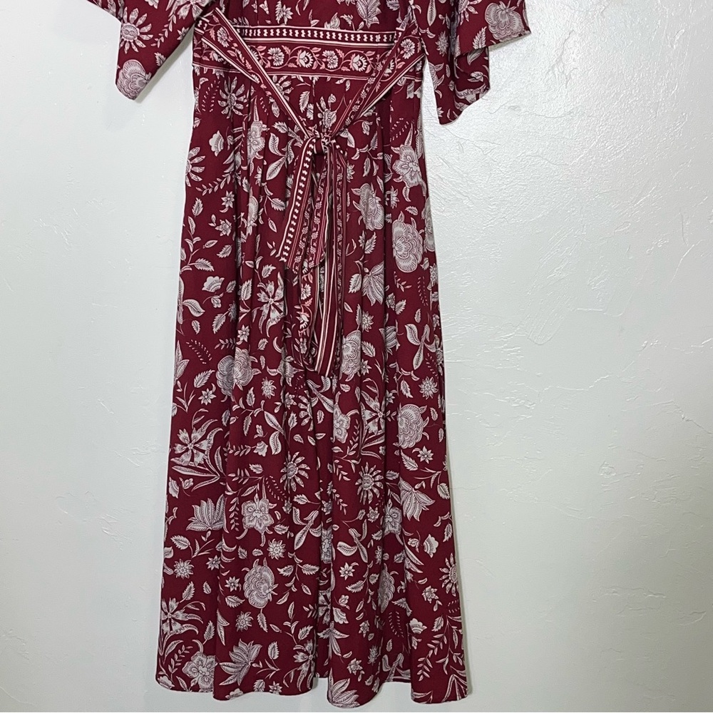 eShakti Wayward Fancies Burgundy Crepe Dress V-Neck Boho Dolman Sleeve Sz 8 - Picture 6 of 11